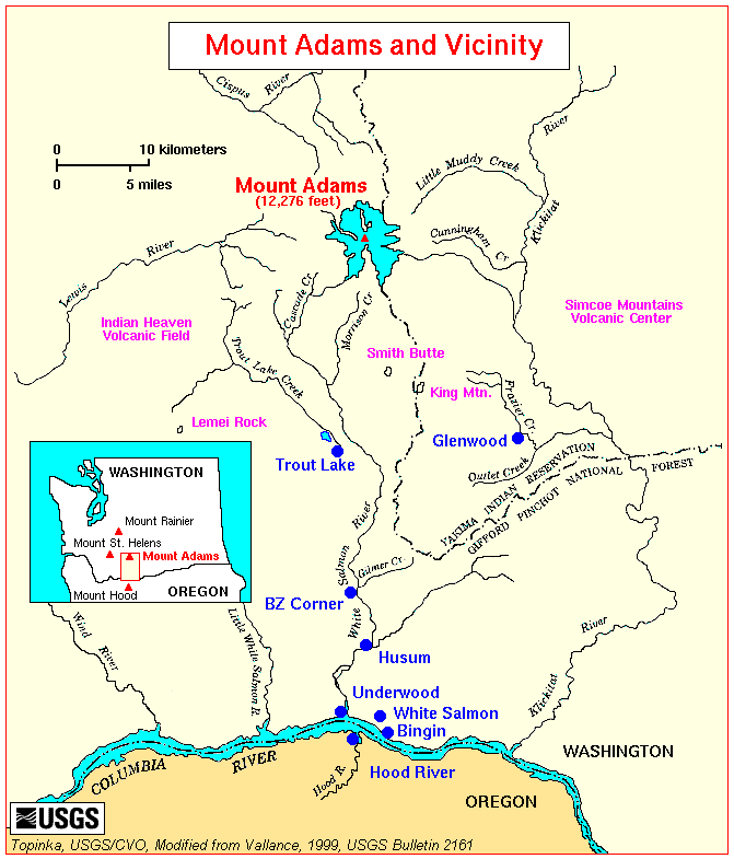 Map, Mount Adams, Washington, Drainages