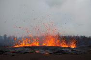 Close-up of spattering fissure. Lava reaching 10 m into the air.