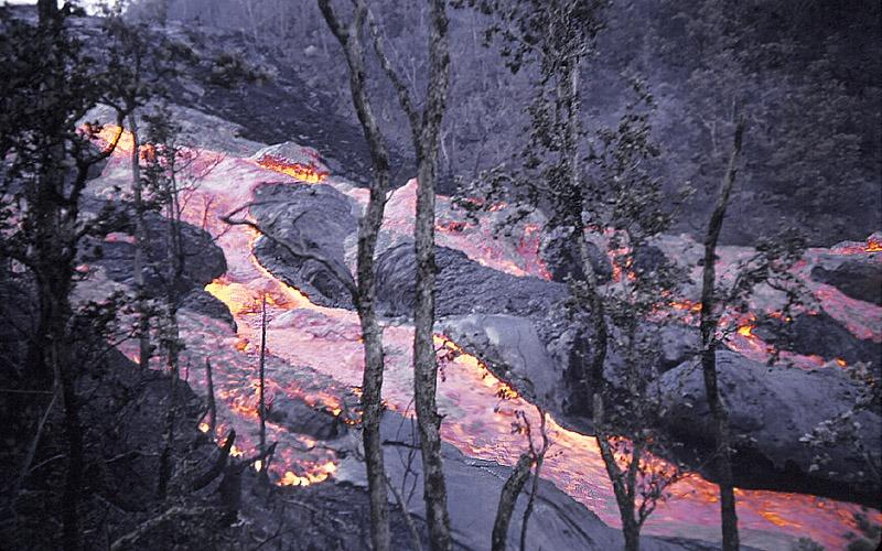 Lava cascades into east crater of KILAUEA Iki, KILAUEA Volcano, HAWAII