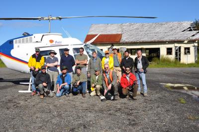 U.S. and Chilean scientists prepare for a research flight during the 2008 VDAP eruption response at Chait&#233;n. (Click image to view full size.)