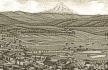 Engraving detail, 1884, The Dalles and Mount Hood, with Mill Creek, click to enlarge