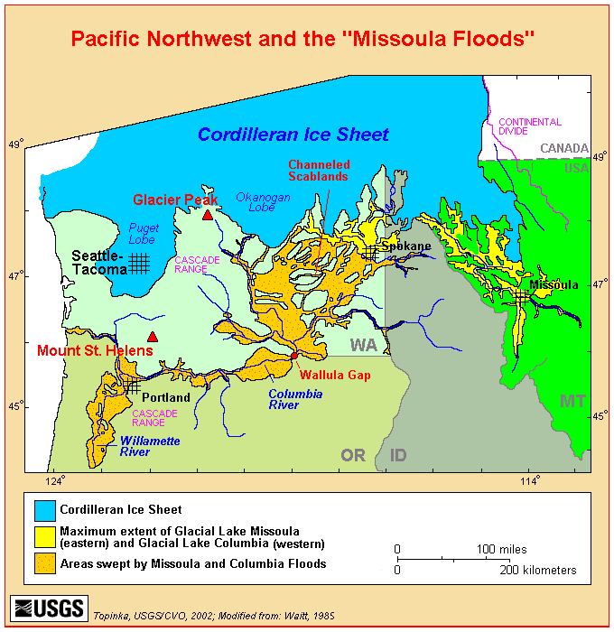Map, Cordilleran Ice Sheet and the Missoula Floods