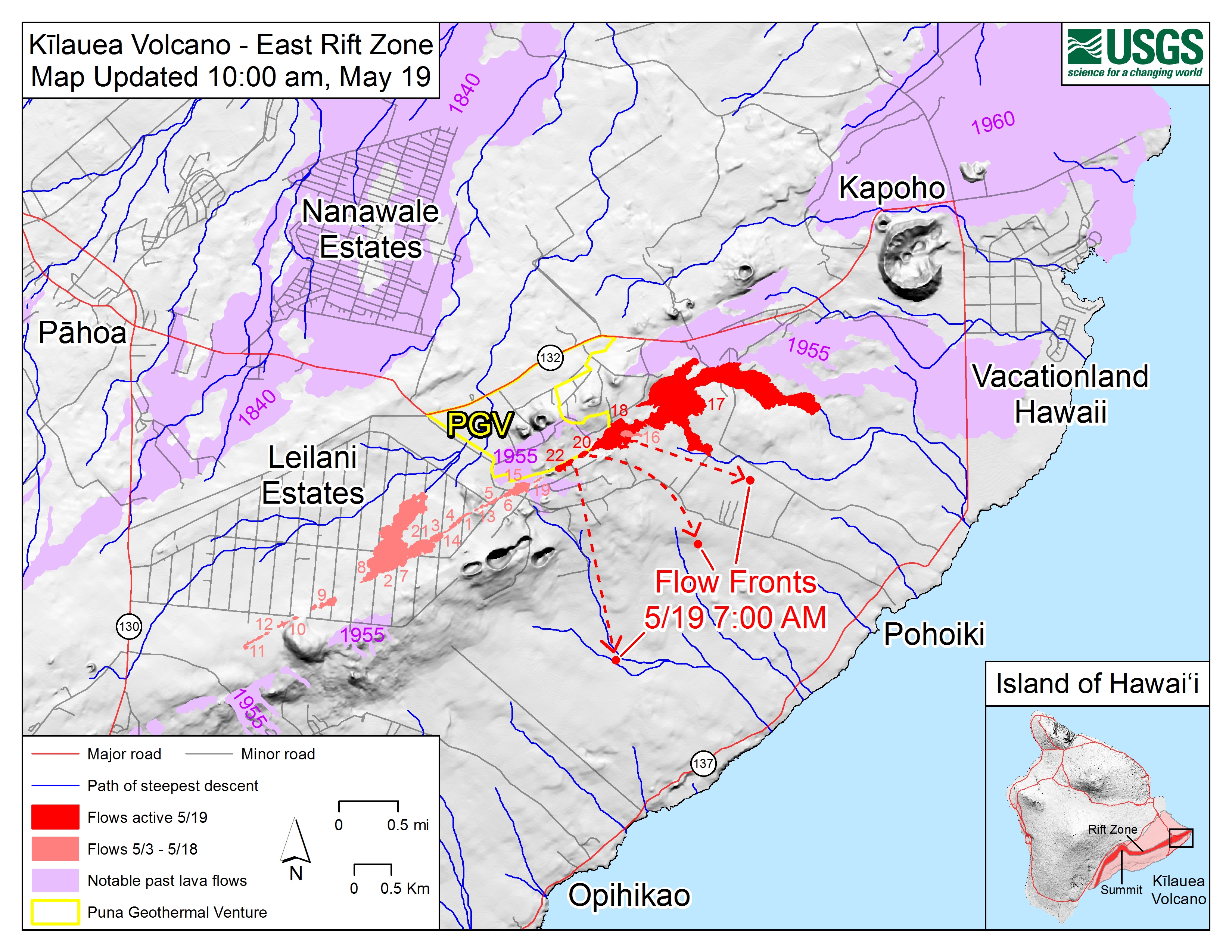 Kīlauea RED WARNING, 2018-05-20 02:13:18 UTC: East Rift Zone Fissures ...