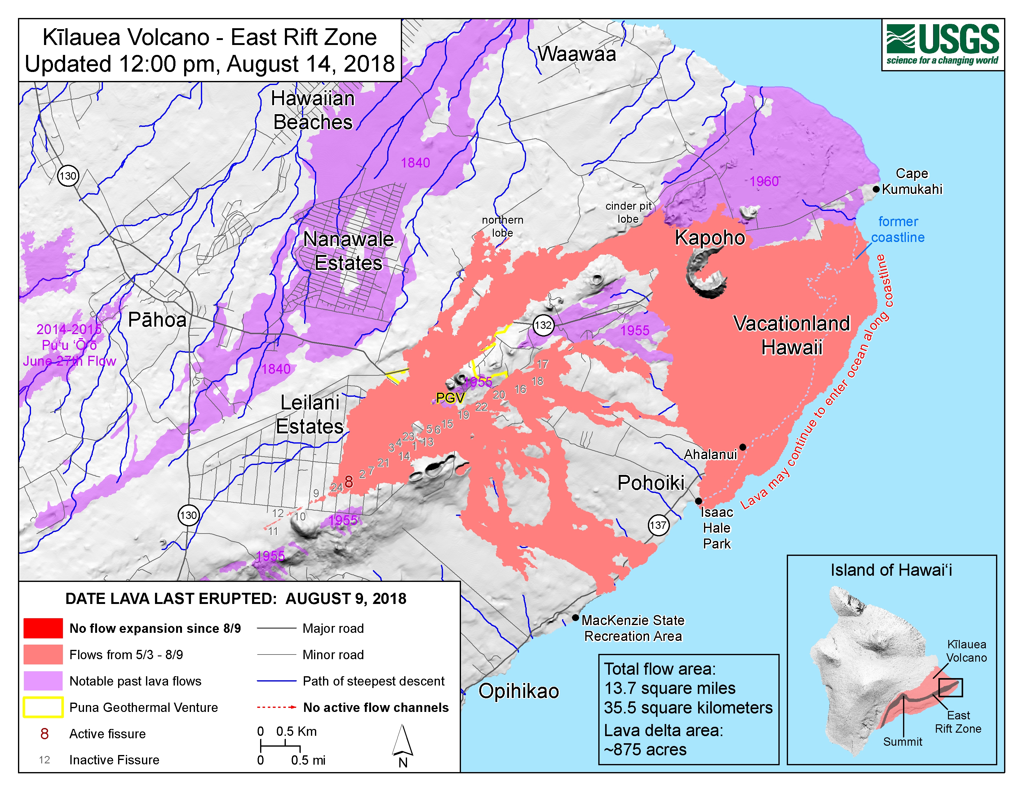 Lava Flow Map Big Island USGS: Volcano Hazards Program HVO Kilauea