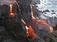 Lava cascades into sea, Mother's Day flow, Kilauea volcano, Hawai`i