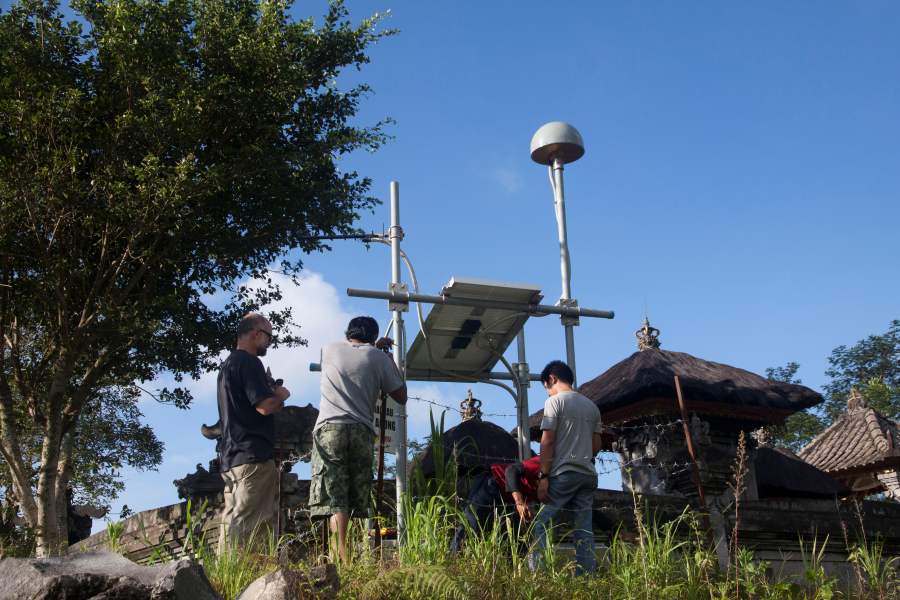 VDAP joins with local volcano scientists to install a new station at Agung in 2017. (Click image to view full size.)