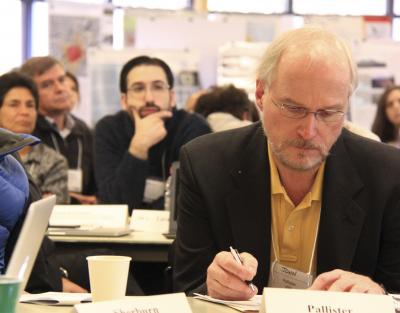 Participants discuss volcano hazards during the third Volcano Observatory Best Practices Workshop, held November 15-18, 2016, in Vancouver, Washington. (Click image to view full size.)