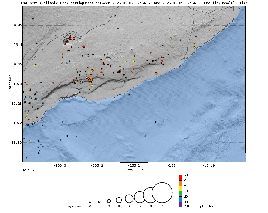 SEGUIMIENTO VOLCÁN  KILAUEA HAWÀI Earthquake_map_past_week