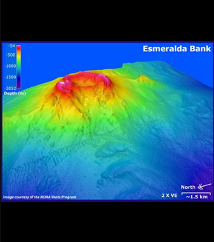 Bathymetric map of Esmeralda Bank Seamount courtesy of NOAA.