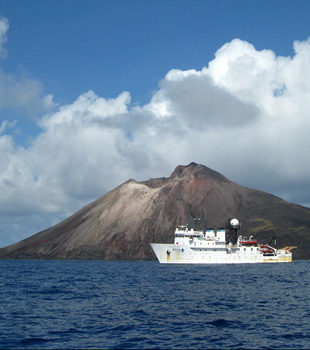 Farallon de Pajaros volcano photo by Edmund Coccogna of NOAA.