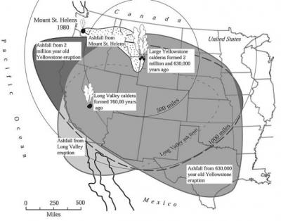 Graphic depicting the distribution of Yellowstone ash across the U.S. (Click image to view full size.) Graphic depicting the distribution of Yellowstone ash across the U.S. (Click image to view full size.)