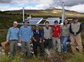 Volcano Disaster Assistance scientists working with colleagues from the Instituto Geofisico in Bocatoma, Ecuador to install a lahar monitoring station during the July 2015 Cotopaxi eruption response.